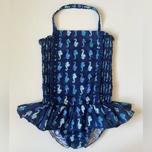 Rachel Riley Girl's Seahorses Ruched Swimsuit - Size 8Y